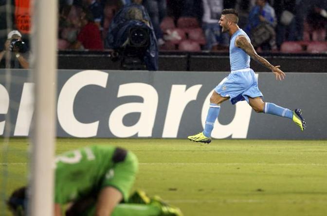 La gioia di Insigne, autore di un gran gol:  2-0 per il Napoli. 